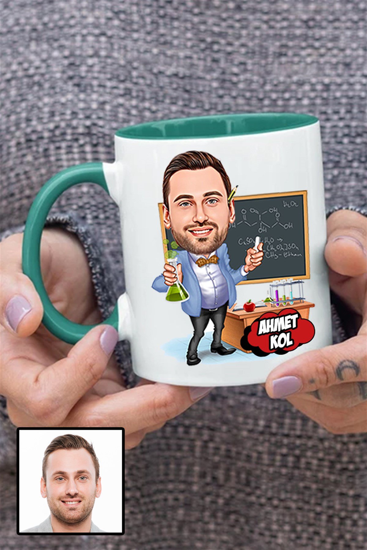 Erkek Kimya Öğretmenine Özel Hediye Karikatürlü İçi Renkli Kupa Bardak