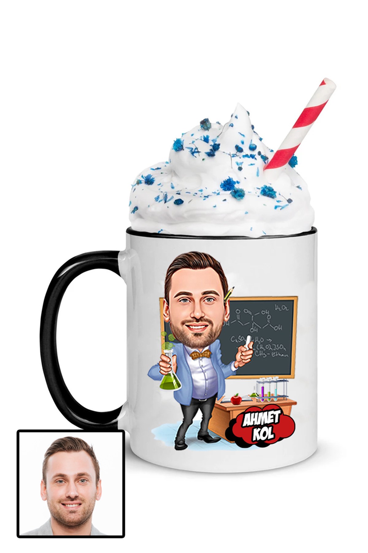 Erkek Kimya Öğretmenine Özel Hediye Karikatürlü İçi Renkli Kupa Bardak