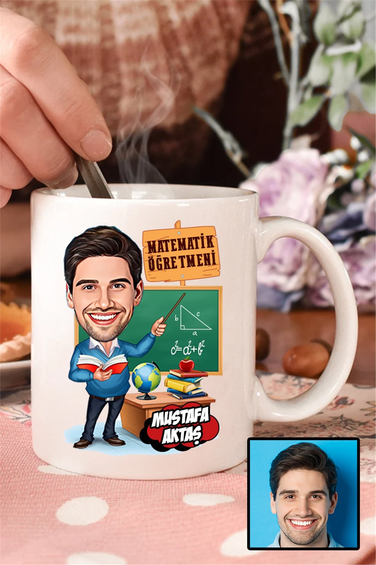 Erkek Matematik Öğretmenine Hediye Karikatürlü Beyaz Kupa Bardak
