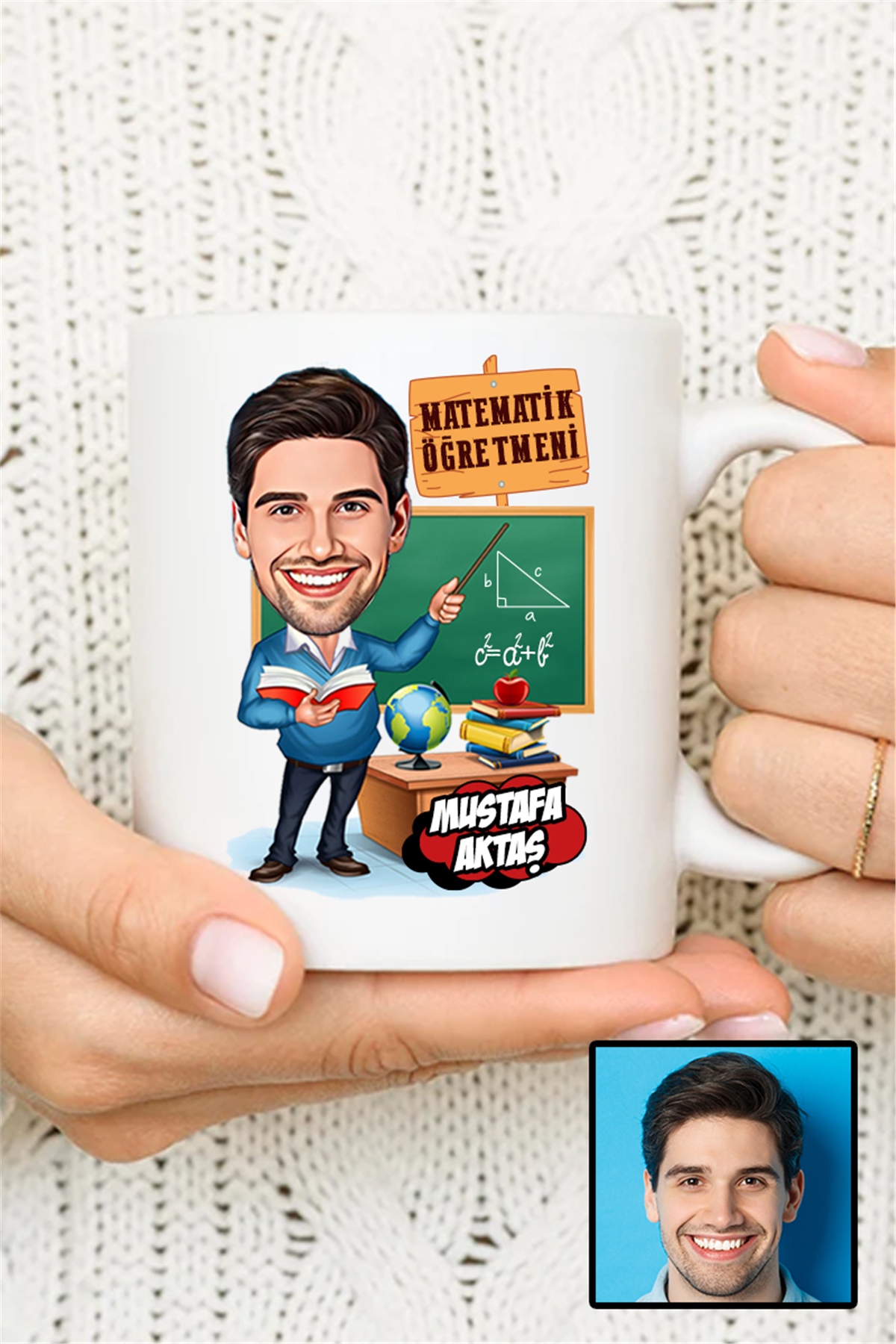 Erkek Matematik Öğretmenine Hediye Karikatürlü Beyaz Kupa Bardak
