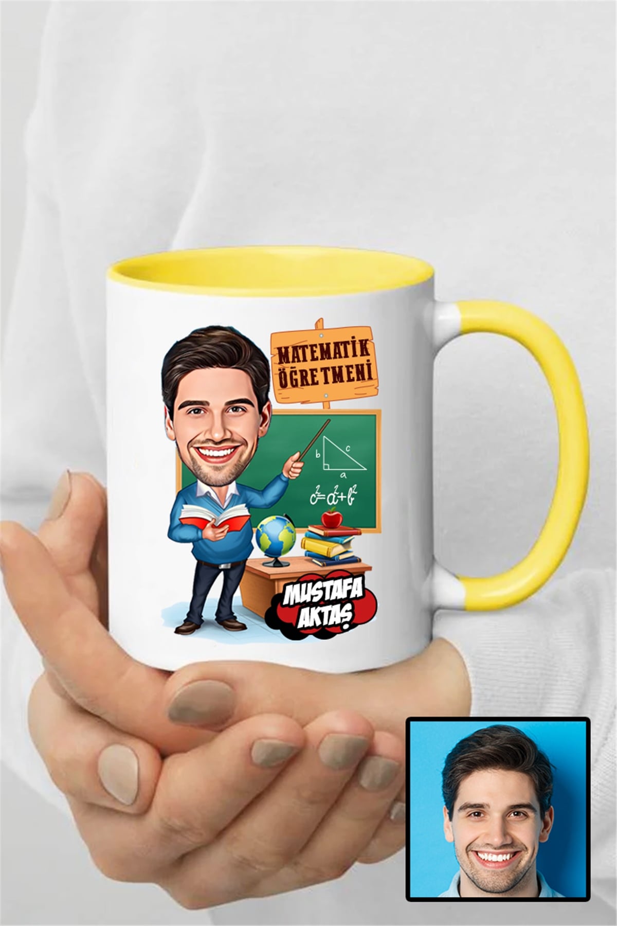 Erkek Matematik Öğretmenine Özel Hediye Karikatürlü İçi Renkli Kupa Bardak