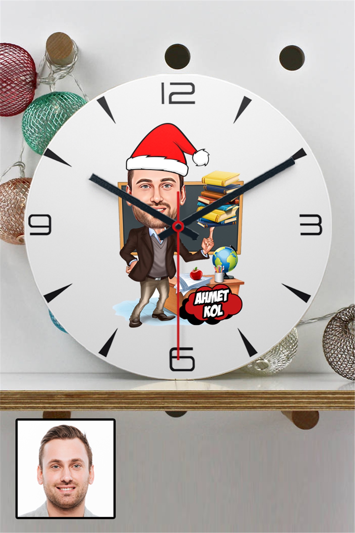 Erkek Öğretmen İçin Kişiye Özel Yılbaşı Hediyesi Karikatürlü Duvar Saati