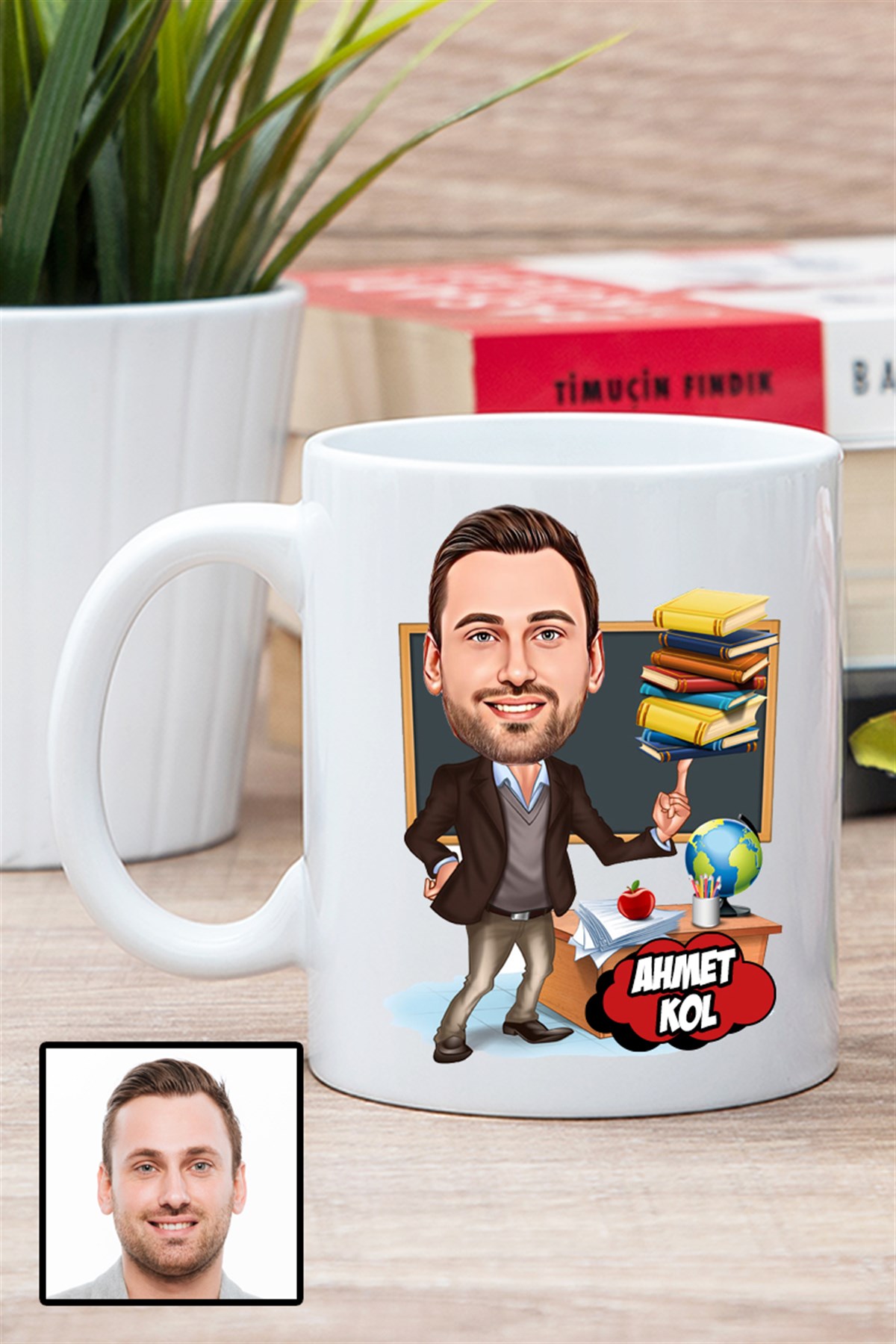 Erkek Öğretmene Hediye Karikatürlü Beyaz Kupa Bardak