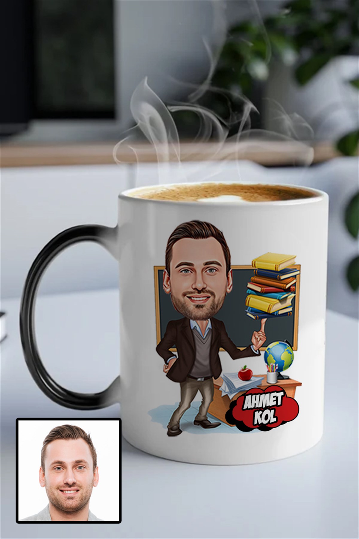Erkek Öğretmene Kişiye Özel Hediye Karikatürlü Sihirli Kupa Bardak