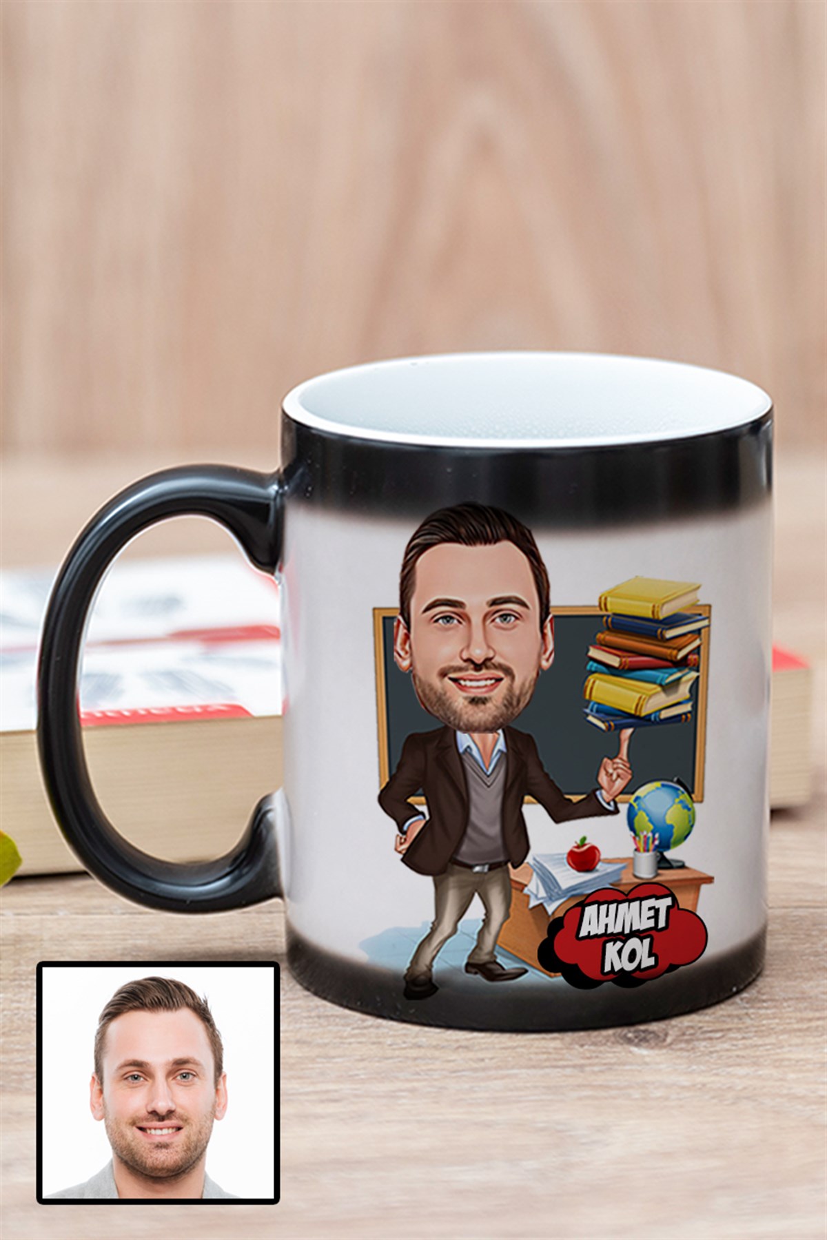 Erkek Öğretmene Kişiye Özel Hediye Karikatürlü Sihirli Kupa Bardak