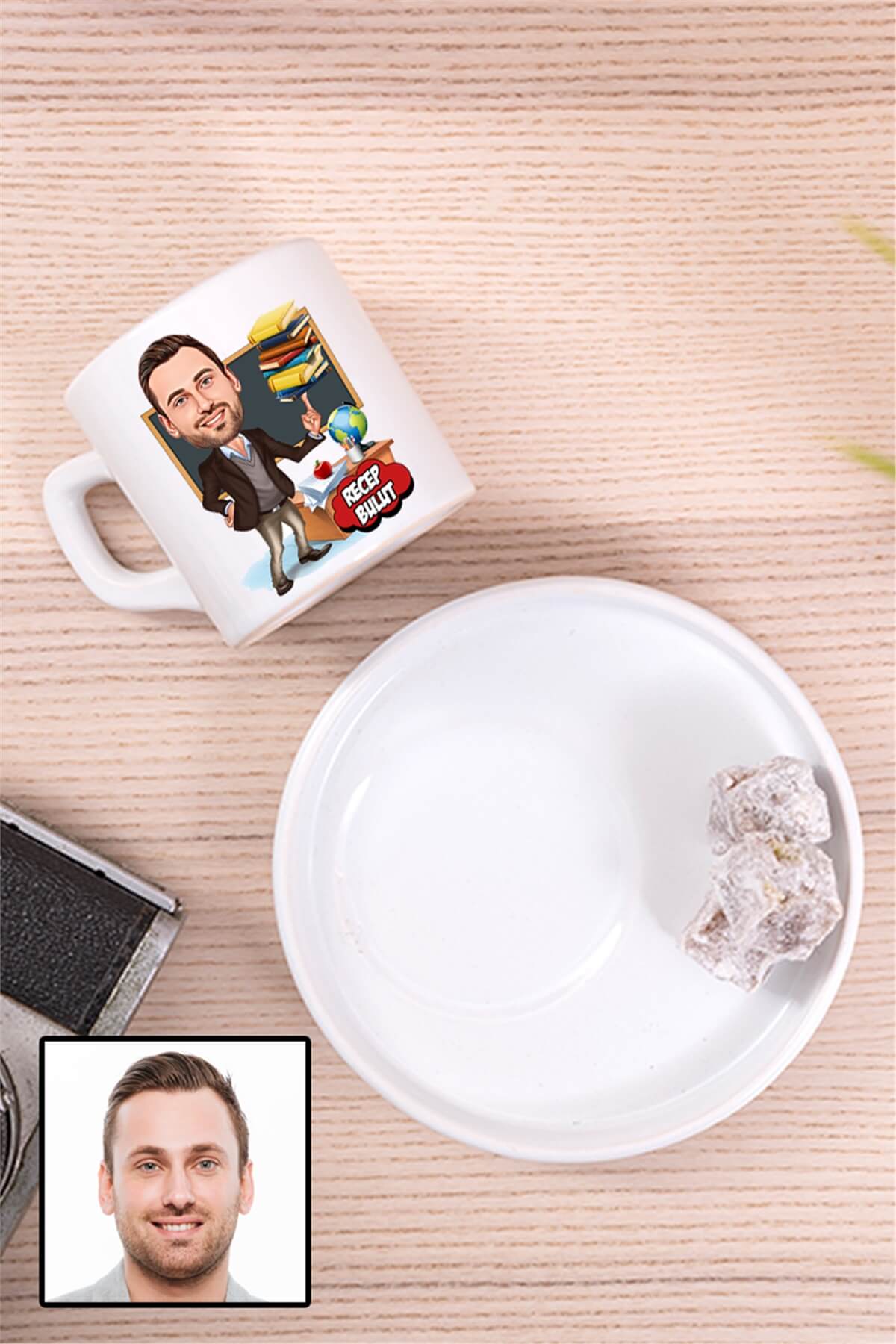 Erkek Öğretmene Özel Hediye Karikatürlü Concept Türk Kahvesi Fincanı