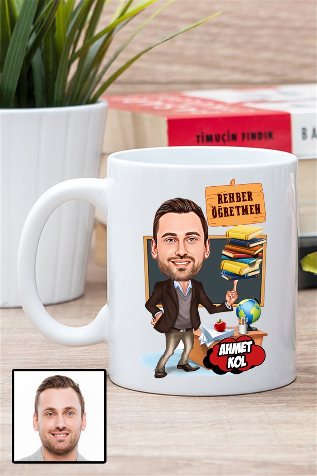Erkek Rehber Öğretmene Hediye Karikatürlü Beyaz Kupa Bardak