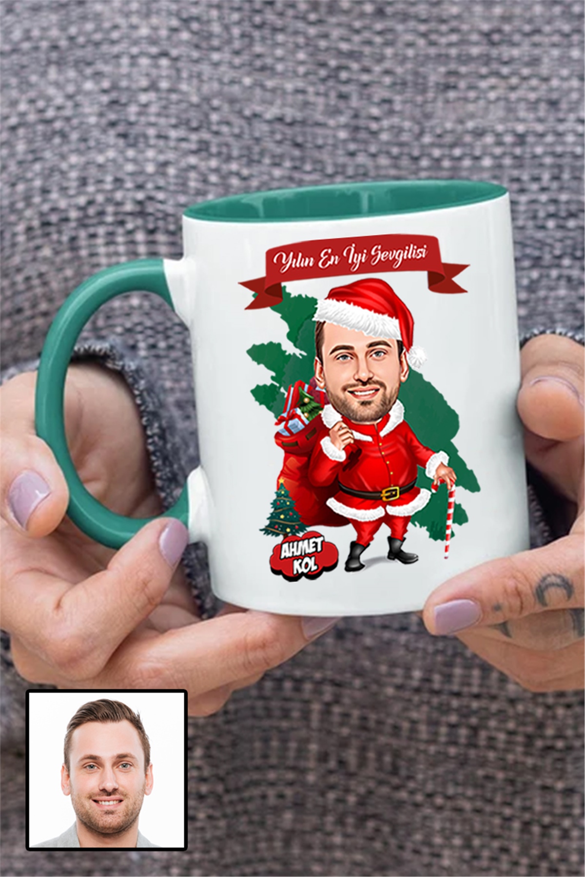 Erkek Sevgiliye Yılbaşı Hediyesi Karikatürlü İçi Renkli Kupa Bardak