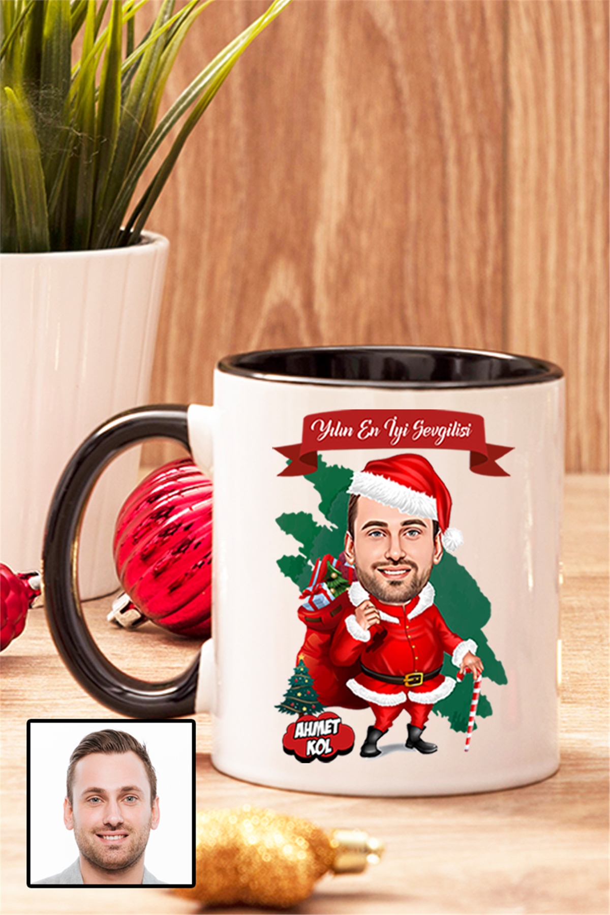 Erkek Sevgiliye Yılbaşı Hediyesi Karikatürlü İçi Renkli Kupa Bardak