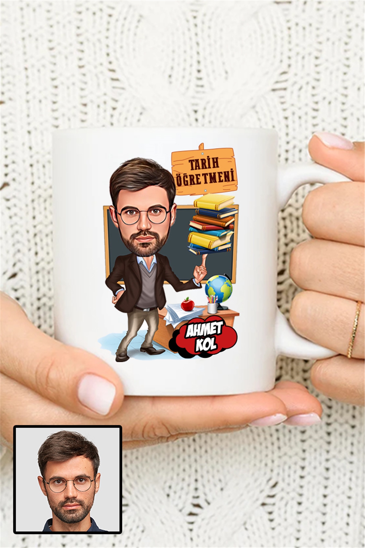 Erkek Tarih Öğretmenine Hediye Karikatürlü Beyaz Kupa Bardak
