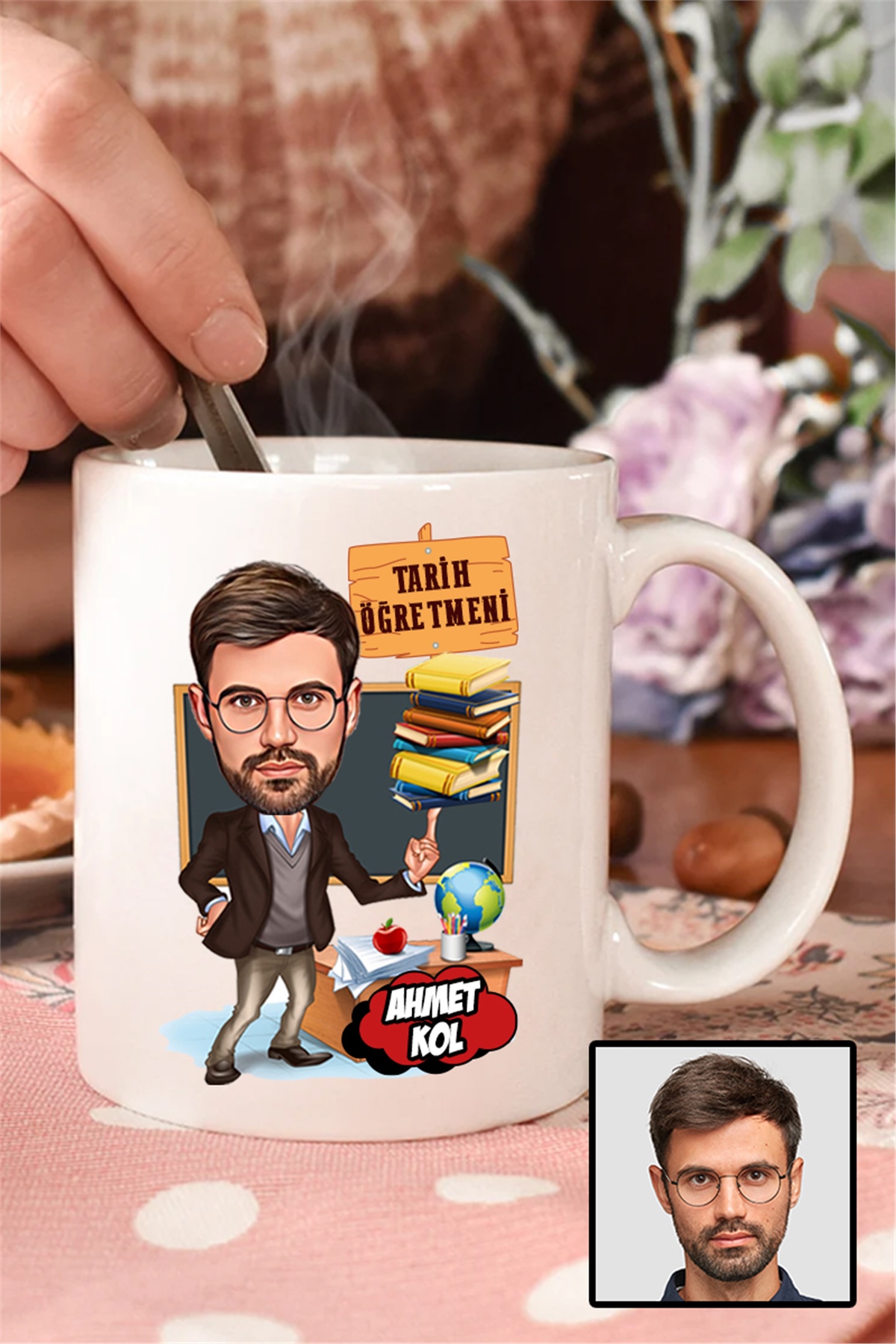 Erkek Tarih Öğretmenine Hediye Karikatürlü Beyaz Kupa Bardak