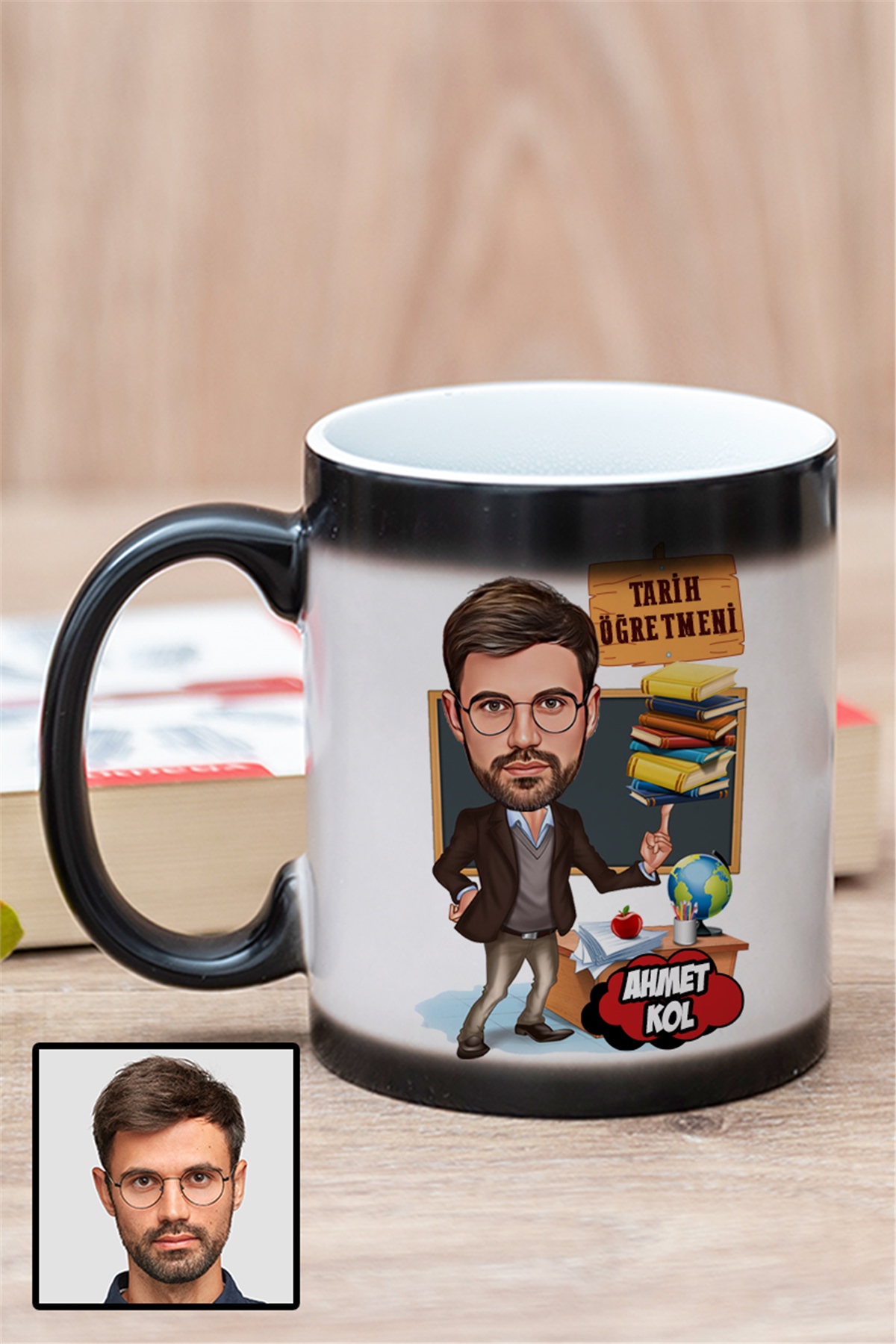 Erkek Tarih Öğretmenine Kişiye Özel Hediye Karikatürlü Sihirli Kupa Bardak