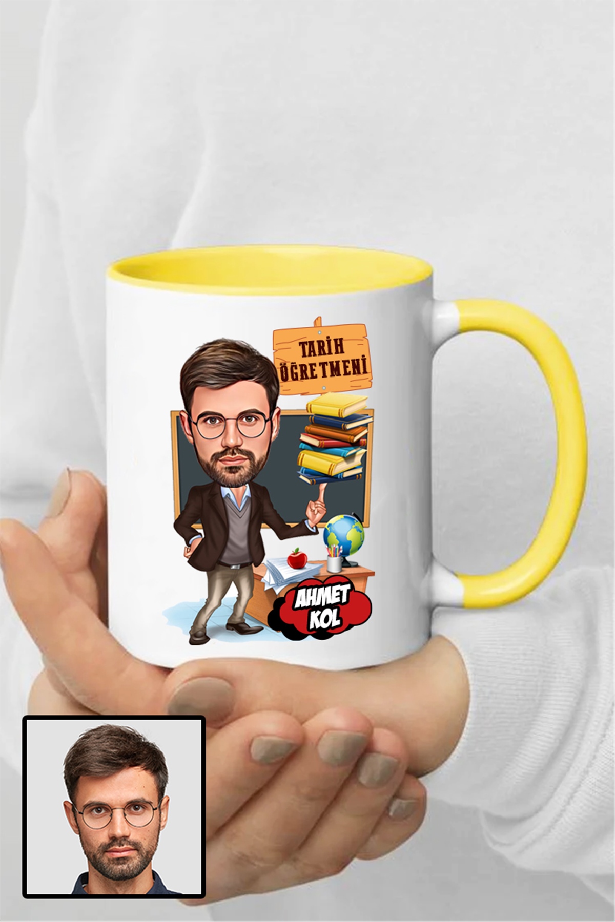 Erkek Tarih Öğretmenine Özel Hediye Karikatürlü İçi Renkli Kupa Bardak
