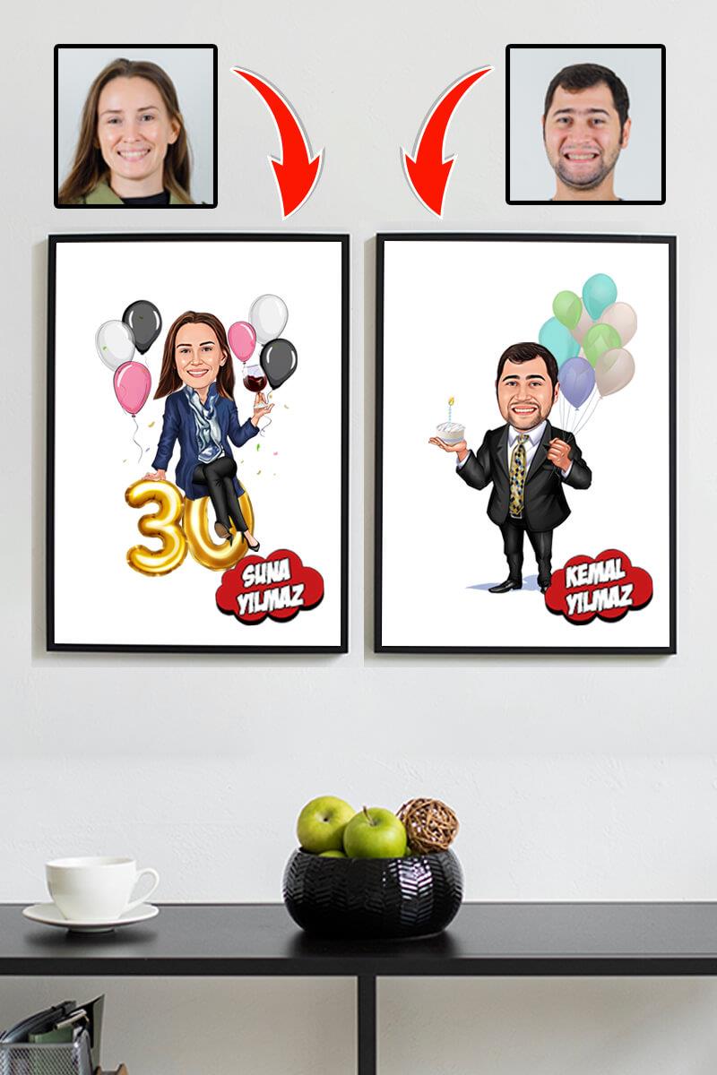 Eşe Doğum Günü Hediyesi Karikatürlü Dikdörtgen Çerçeve