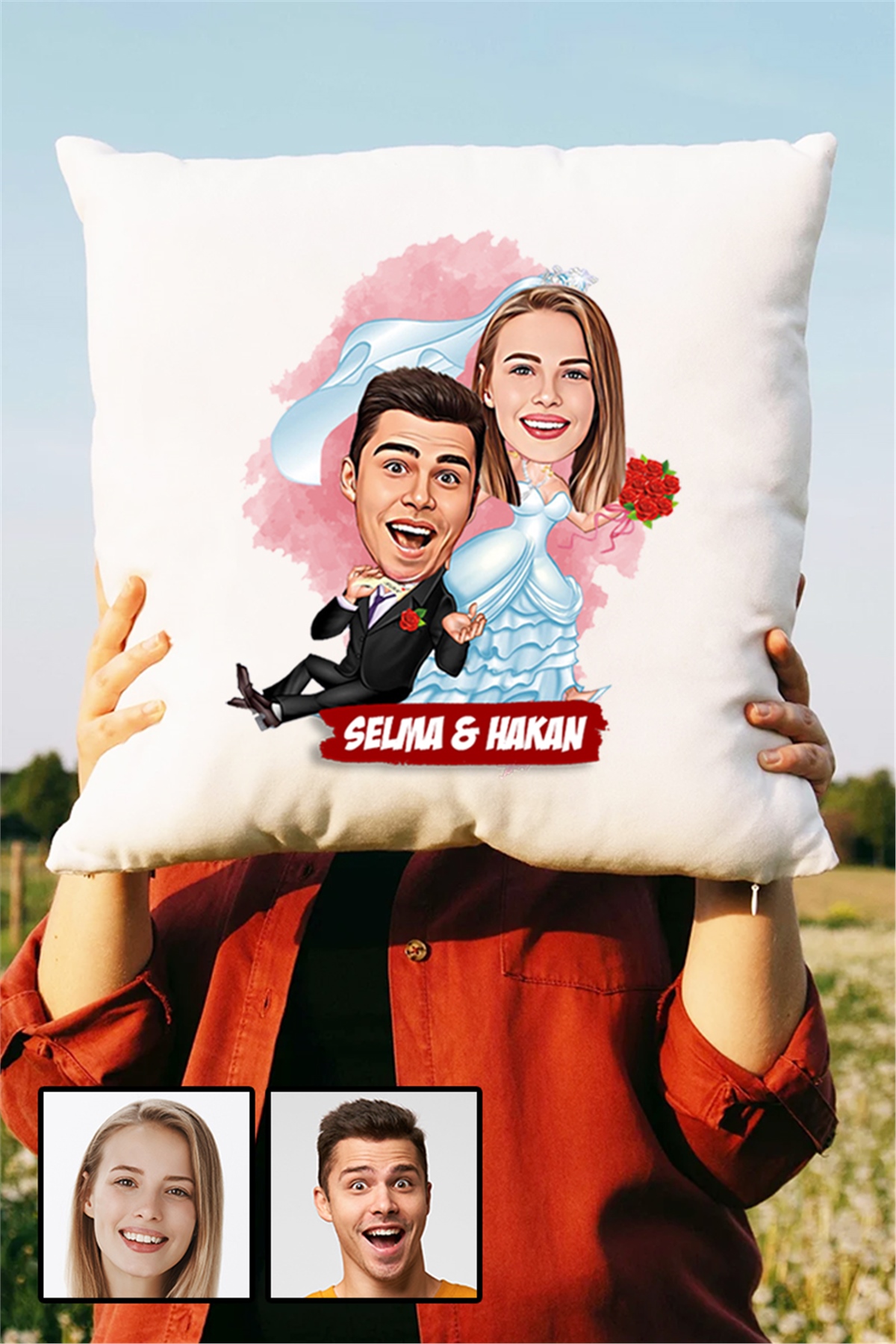 Eşe İlginç Hediye Evlilik Temalı Karikatürlü Yastık