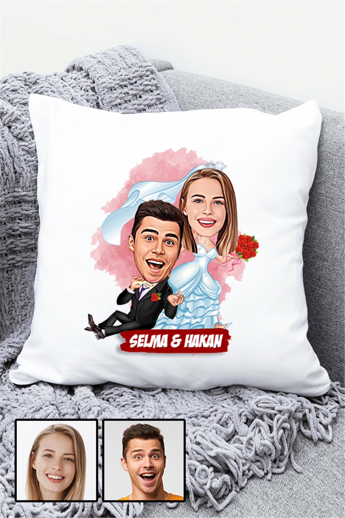 Eşe İlginç Hediye Evlilik Temalı Karikatürlü Yastık