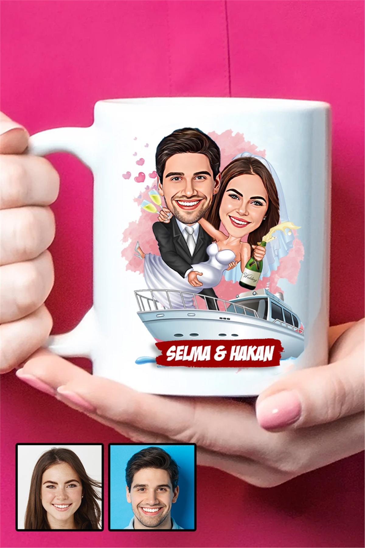 Eşe 14 Şubat Sevgililer Günü Hediyesi Karikatürlü Beyaz Kupa Bardak