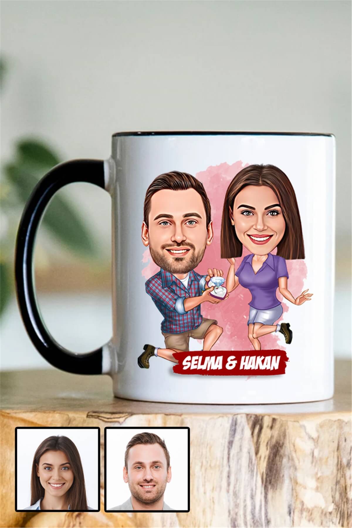 Eşe Romantik Yıl Dönümü Hediyesi Karikatürlü İçi Renkli Kupa Bardak