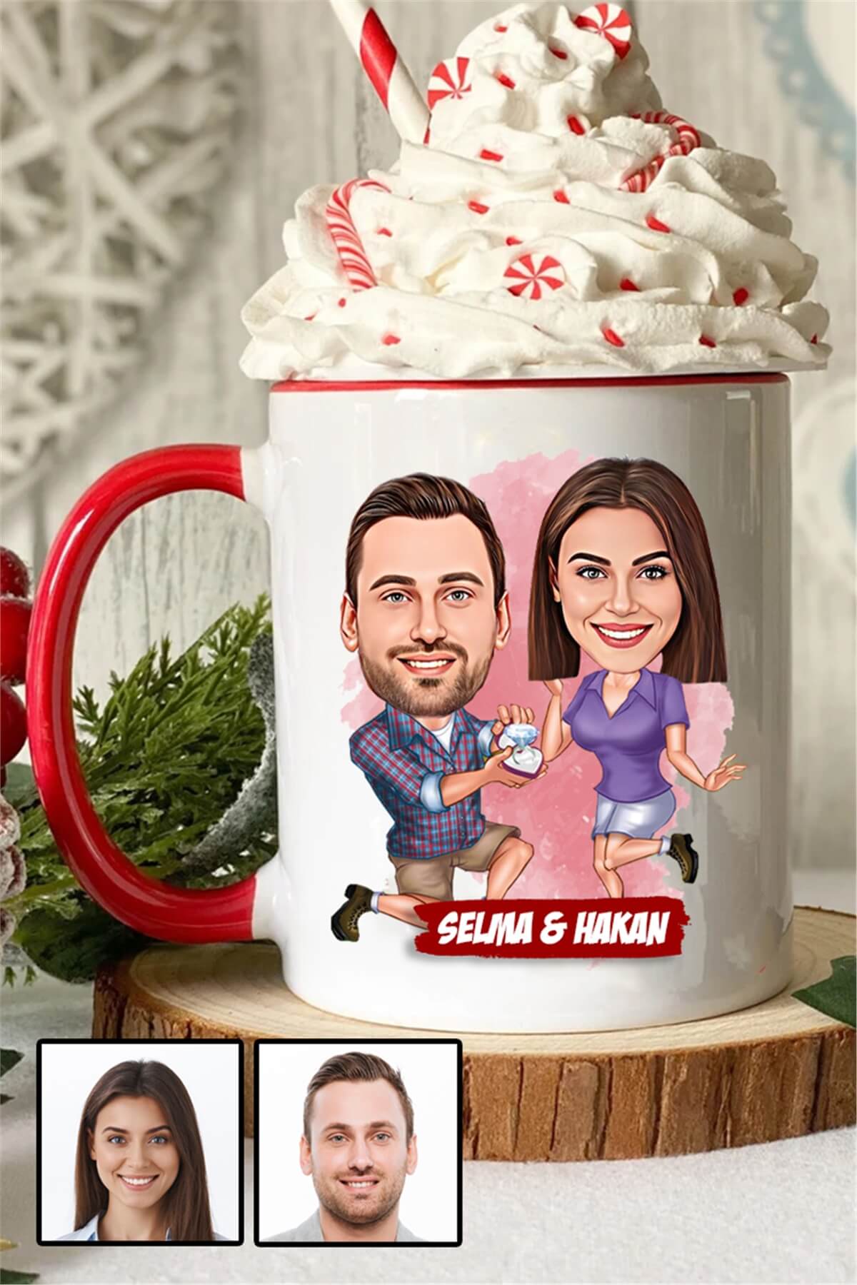 Eşe Romantik Yıl Dönümü Hediyesi Karikatürlü İçi Renkli Kupa Bardak