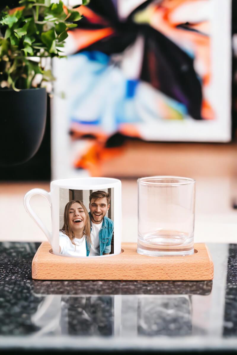 Fotoğraflı Ahşap Sunumlu Türk Kahvesi Fincanı