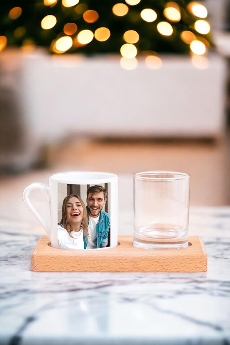 Fotoğraflı Ahşap Sunumlu Türk Kahvesi Fincanı