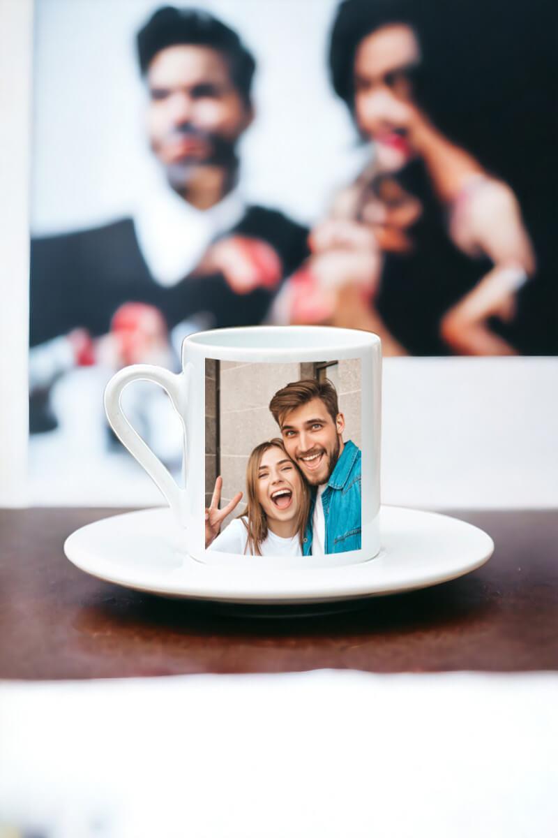 Fotoğraflı Beyaz Türk Kahvesi Fincanı