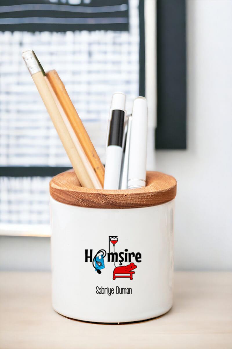 Hemşire Ahşap Kapaklı Kalemlik