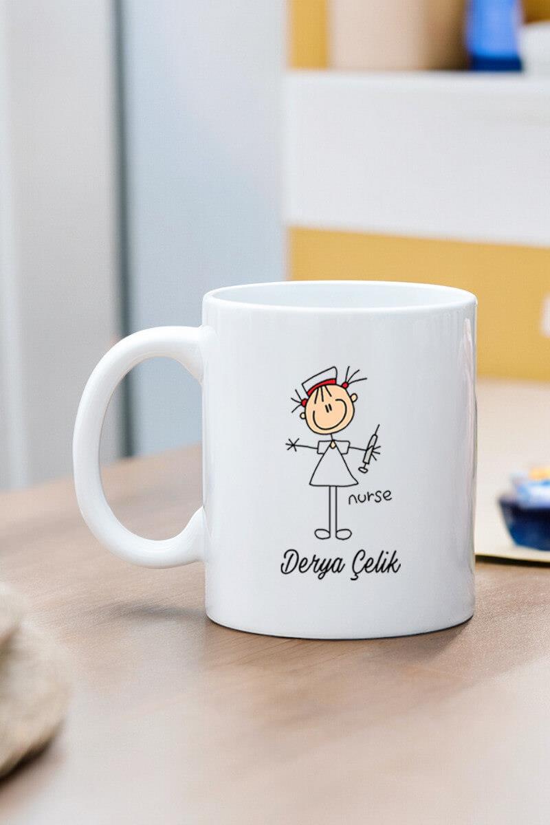 Hemşireye Hediye Hemşire Karikatürü Beyaz Kupa Bardak