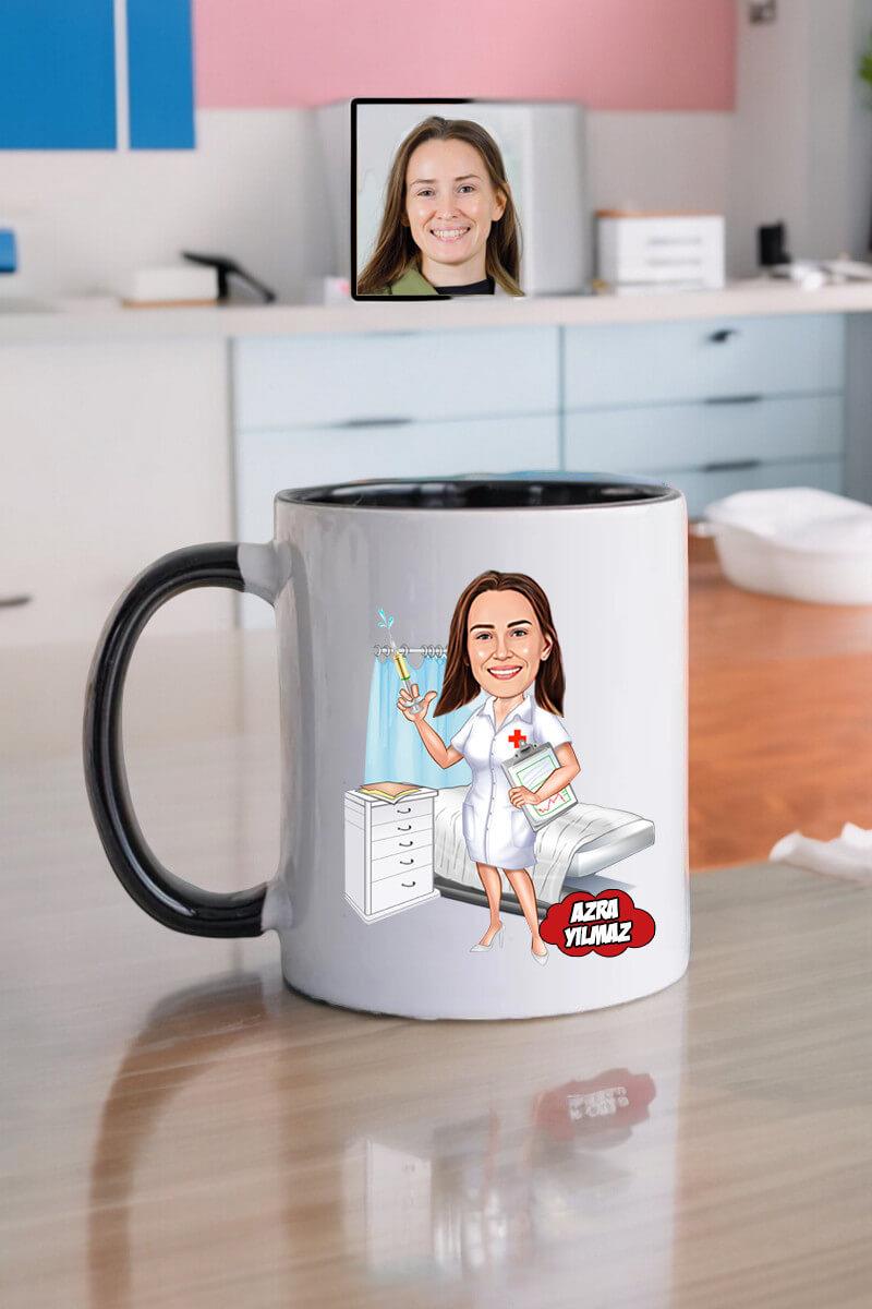 Hemşireye Özel Hediye Kişiye Özel Karikatürlü Kupa Bardak