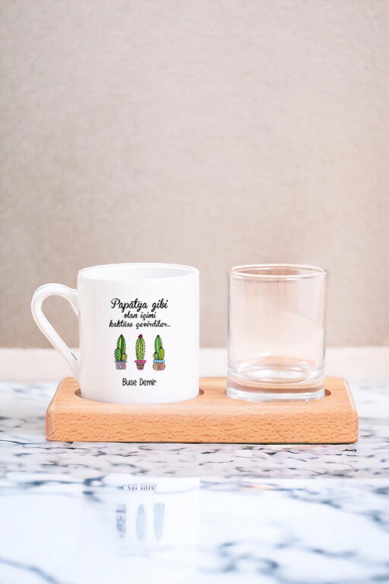 İçimi Kaktüse Çevirdiler Ahşap Sunumlu Türk Kahvesi Fincanı