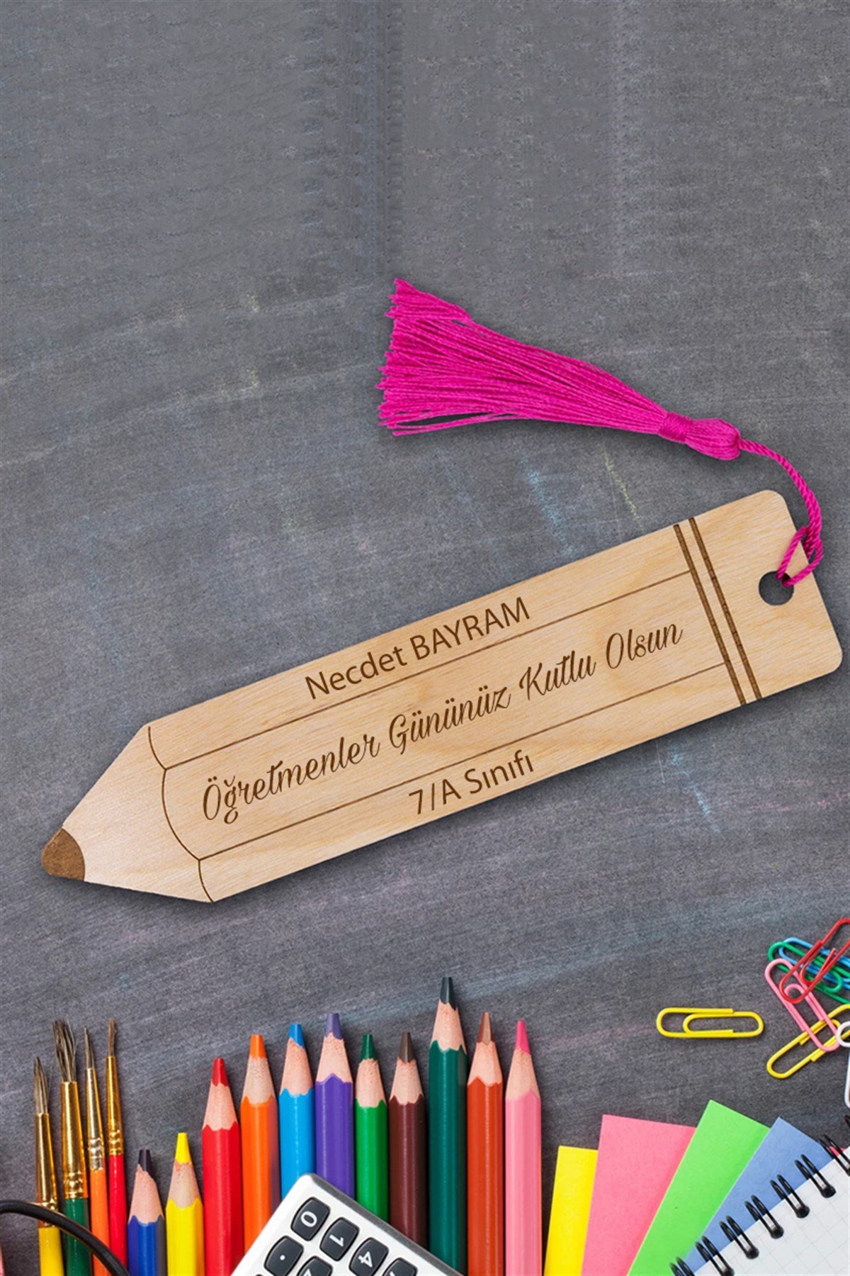 İlginç Öğretmenler Günü Hediyesi Ahşap Kitap Ayracı