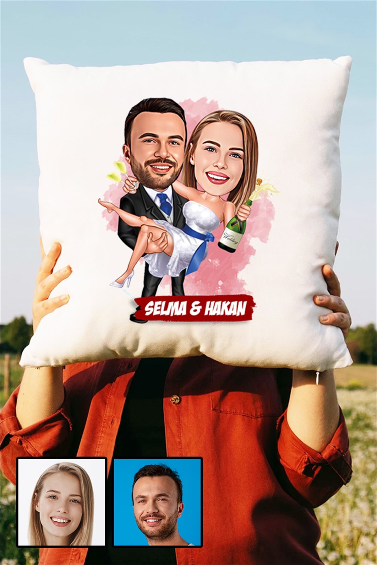 İlginç Sevgililer Günü Hediyesi Karikatürlü Yastık