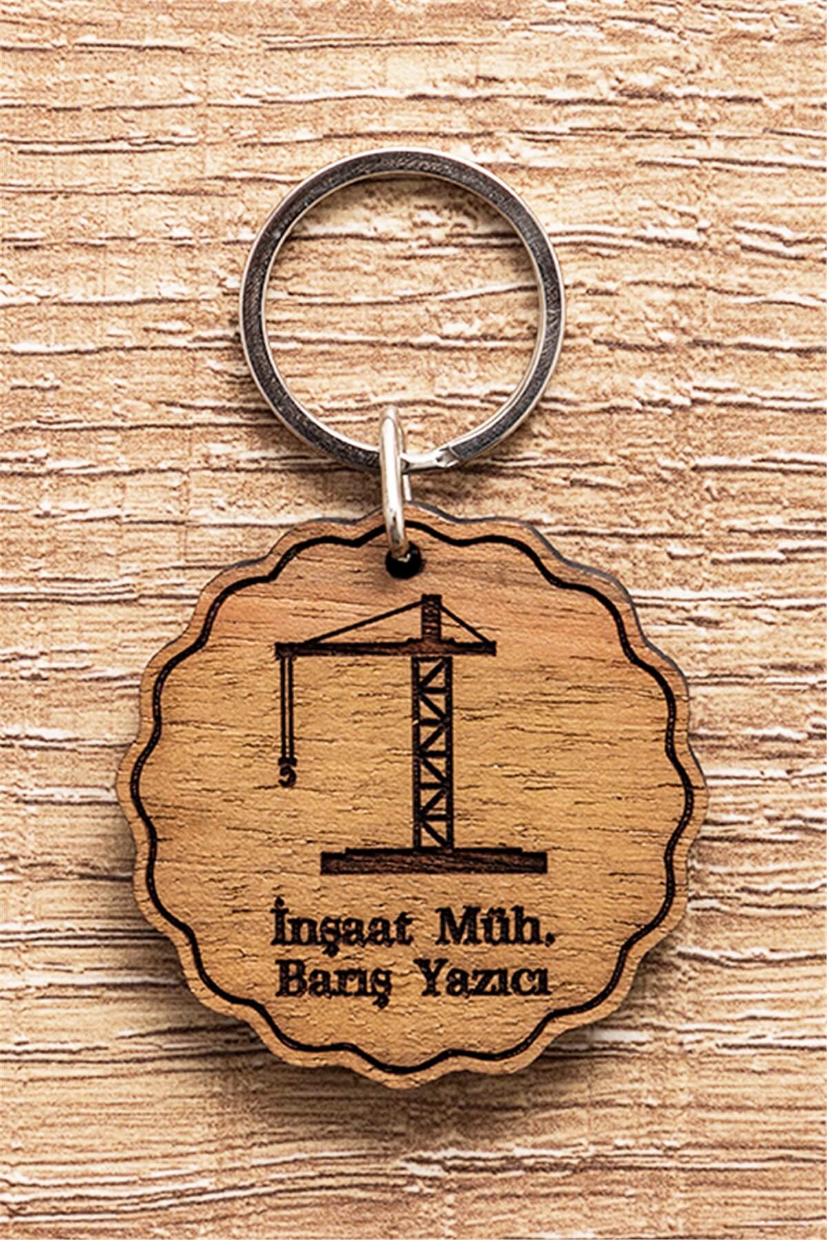 İnşaat Mühendisine Hediye Kişiye Özel Lazer Kesim Ahşap Anahtarlık