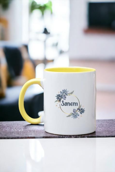 İsme Özel Çiçek Desenli İçi Renkli Kupa Bardak