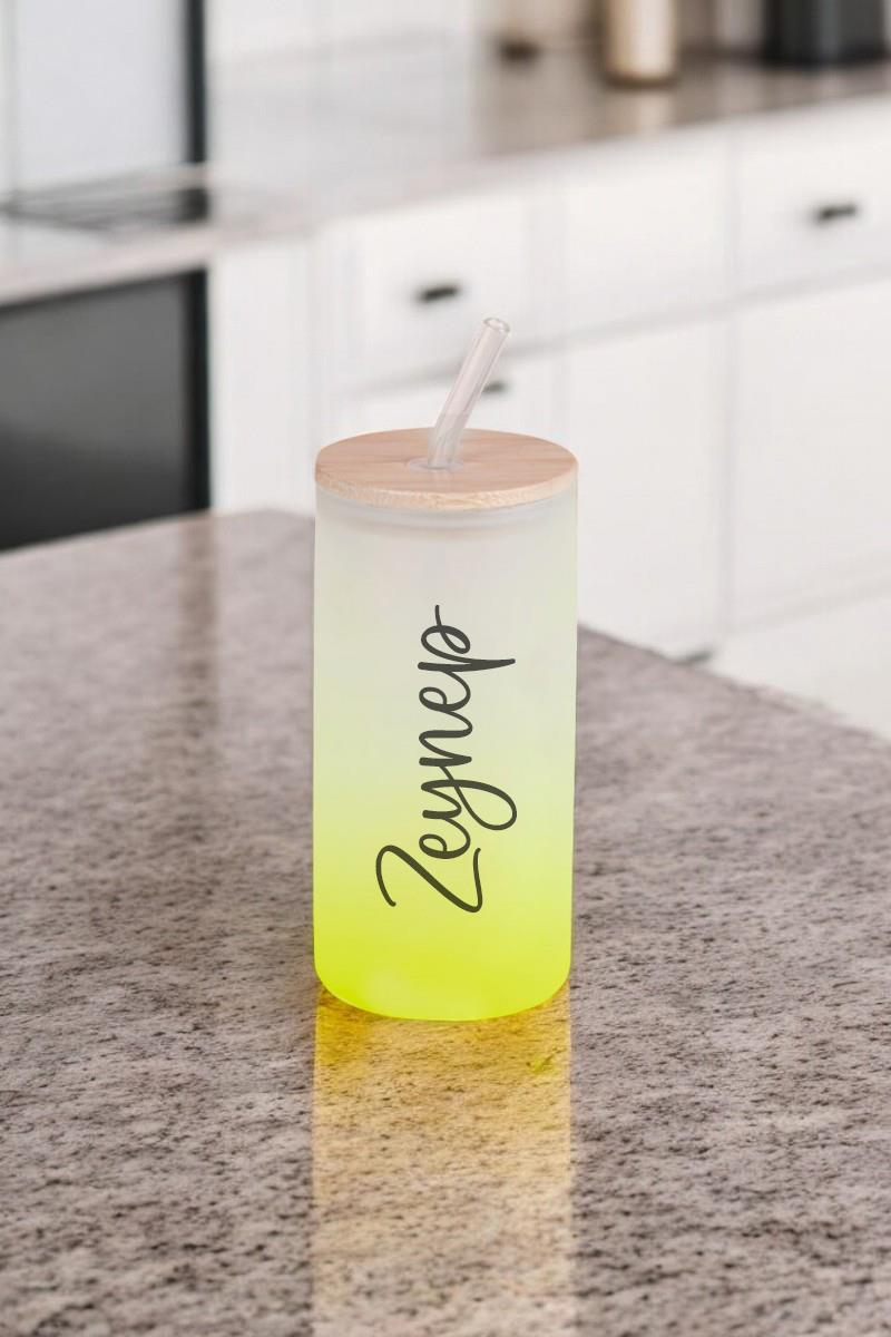 İsme Özel Pipetli Buzlu Cam Bardak