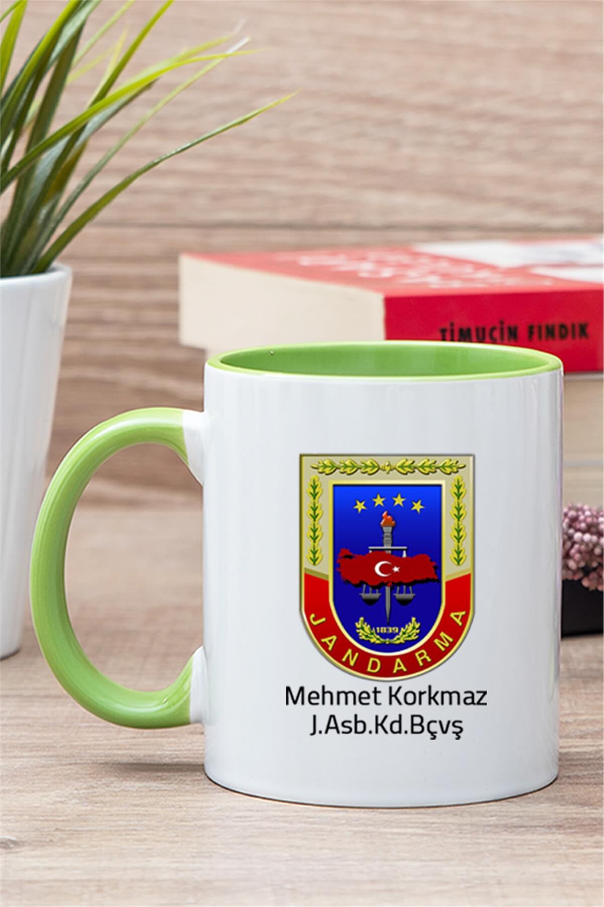 Jandarma Uzman Çavuşa Hediye Rütbe ve İsimli Kişiye Özel Kupa Bardak