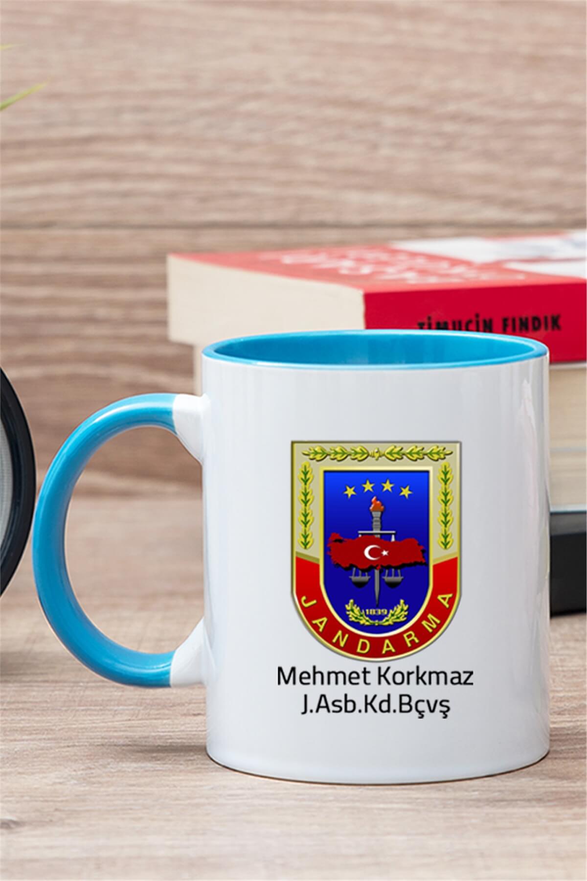 Jandarma Uzman Çavuşa Hediye Rütbe ve İsimli Kişiye Özel Kupa Bardak