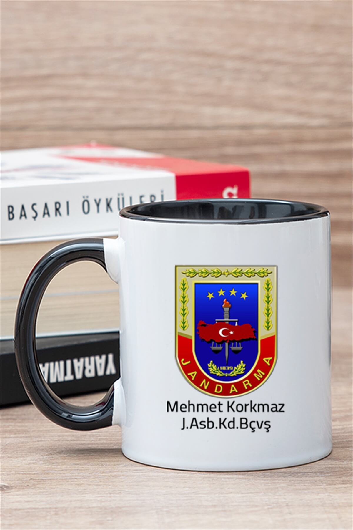 Jandarma Uzman Çavuşa Hediye Rütbe ve İsimli Kişiye Özel Kupa Bardak