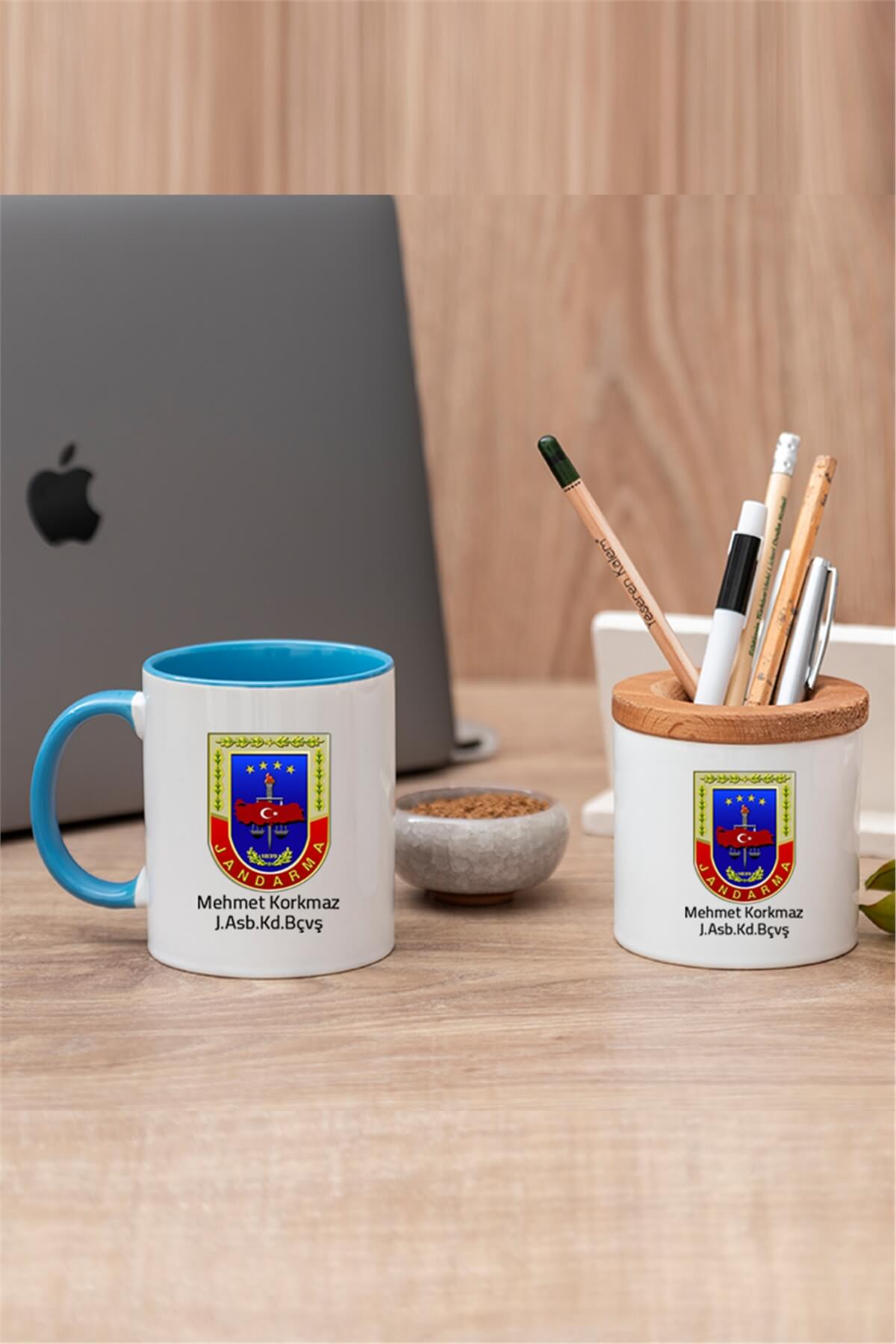 Jandarma Logolu Renkli Kupa Bardak ve Kalemlik