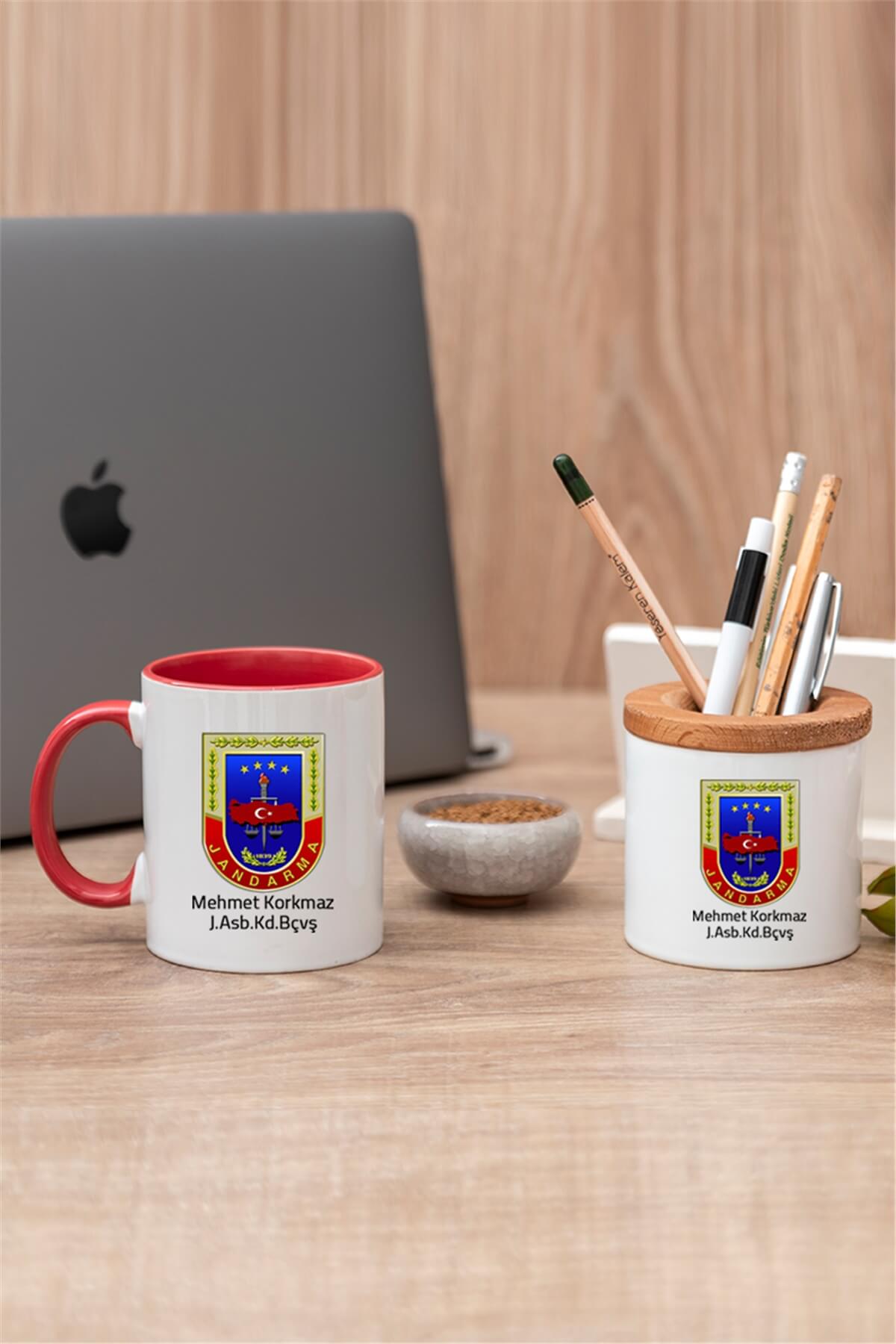 Jandarma Logolu Renkli Kupa Bardak ve Kalemlik