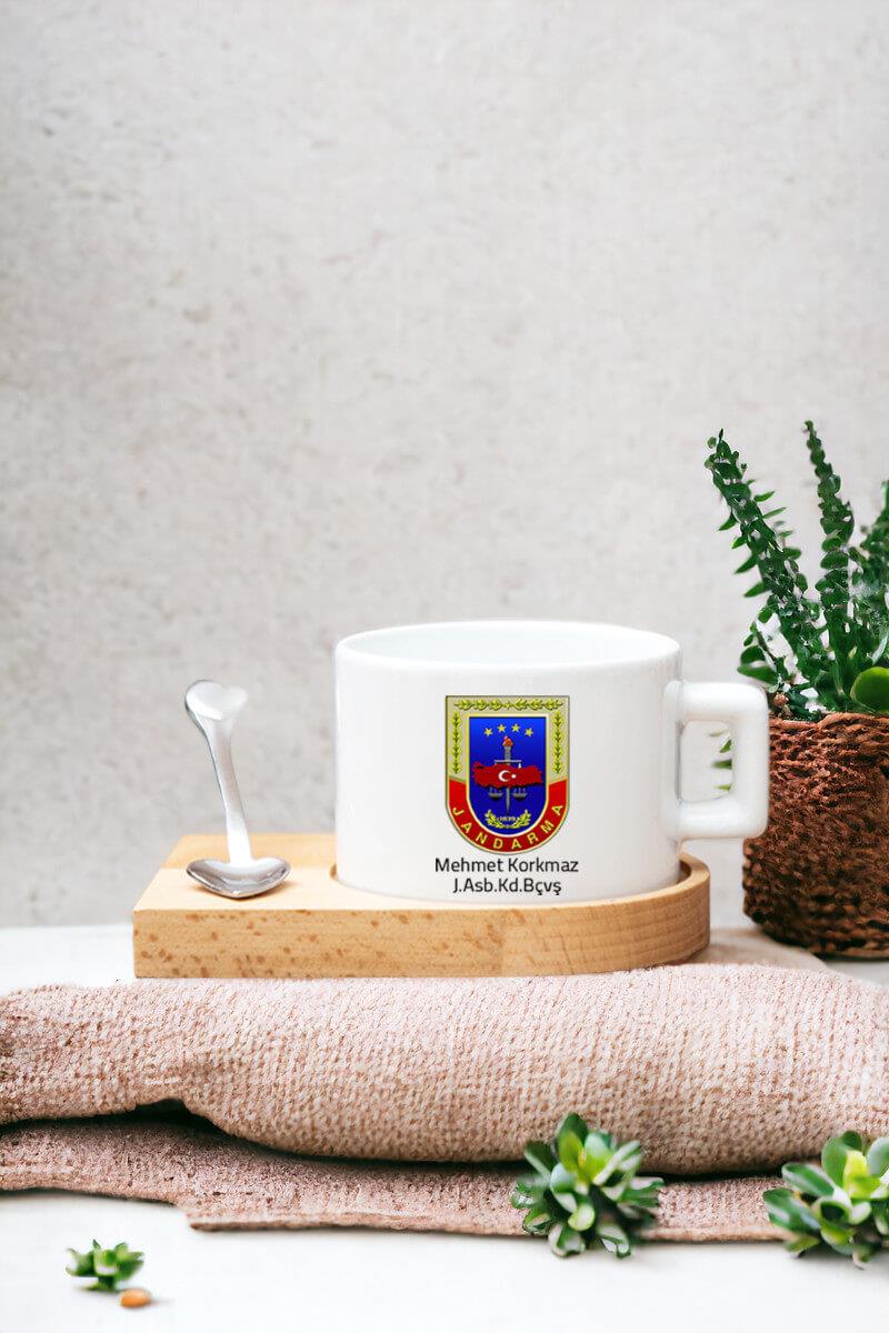 Jandarma Uzman Çavuşa Hediye Ahşap Altlıklı Fincan