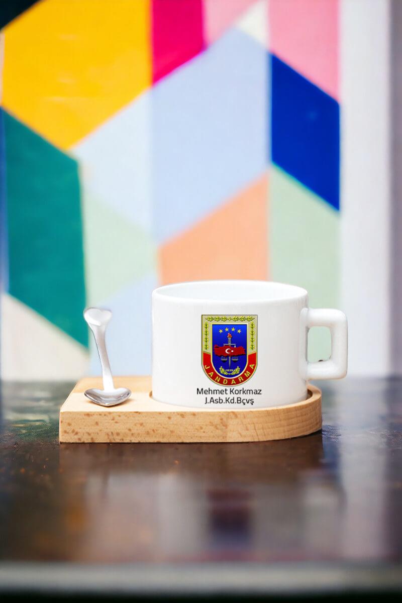 Jandarma Uzman Çavuşa Hediye Ahşap Altlıklı Fincan