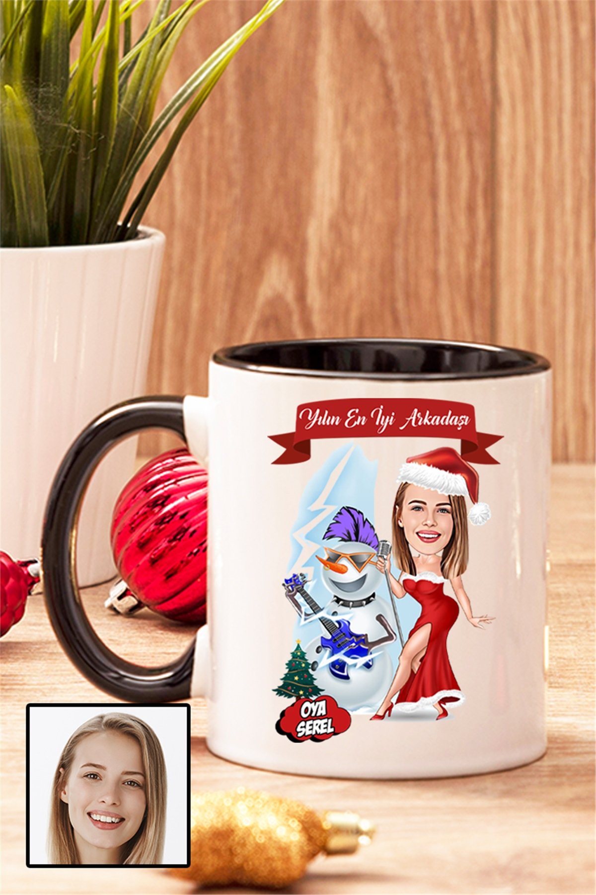 Arkadaşa Yılbaşı Hediyesi Kadın Karikatürlü Renkli Kupa Bardak
