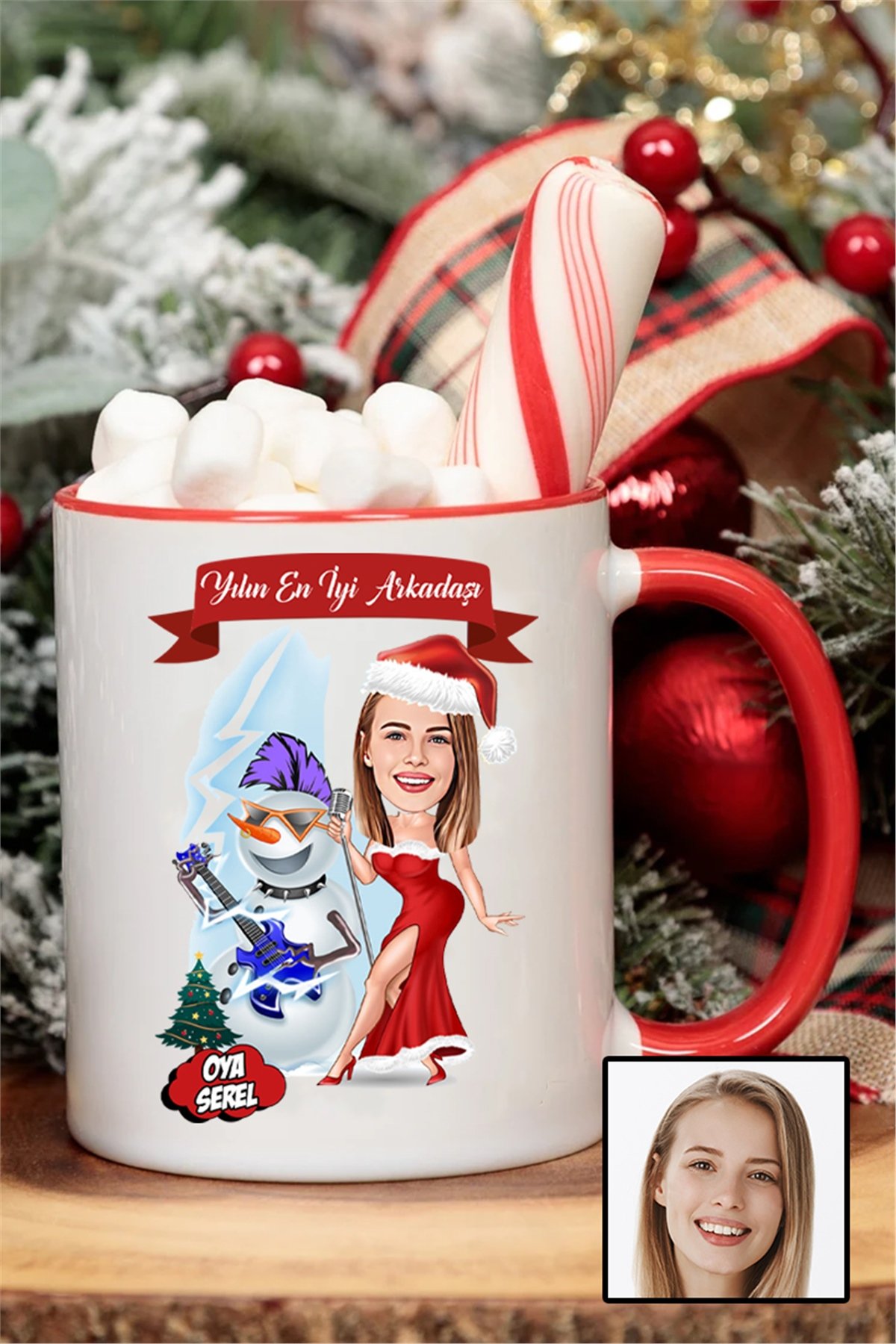 Arkadaşa Yılbaşı Hediyesi Kadın Karikatürlü Renkli Kupa Bardak