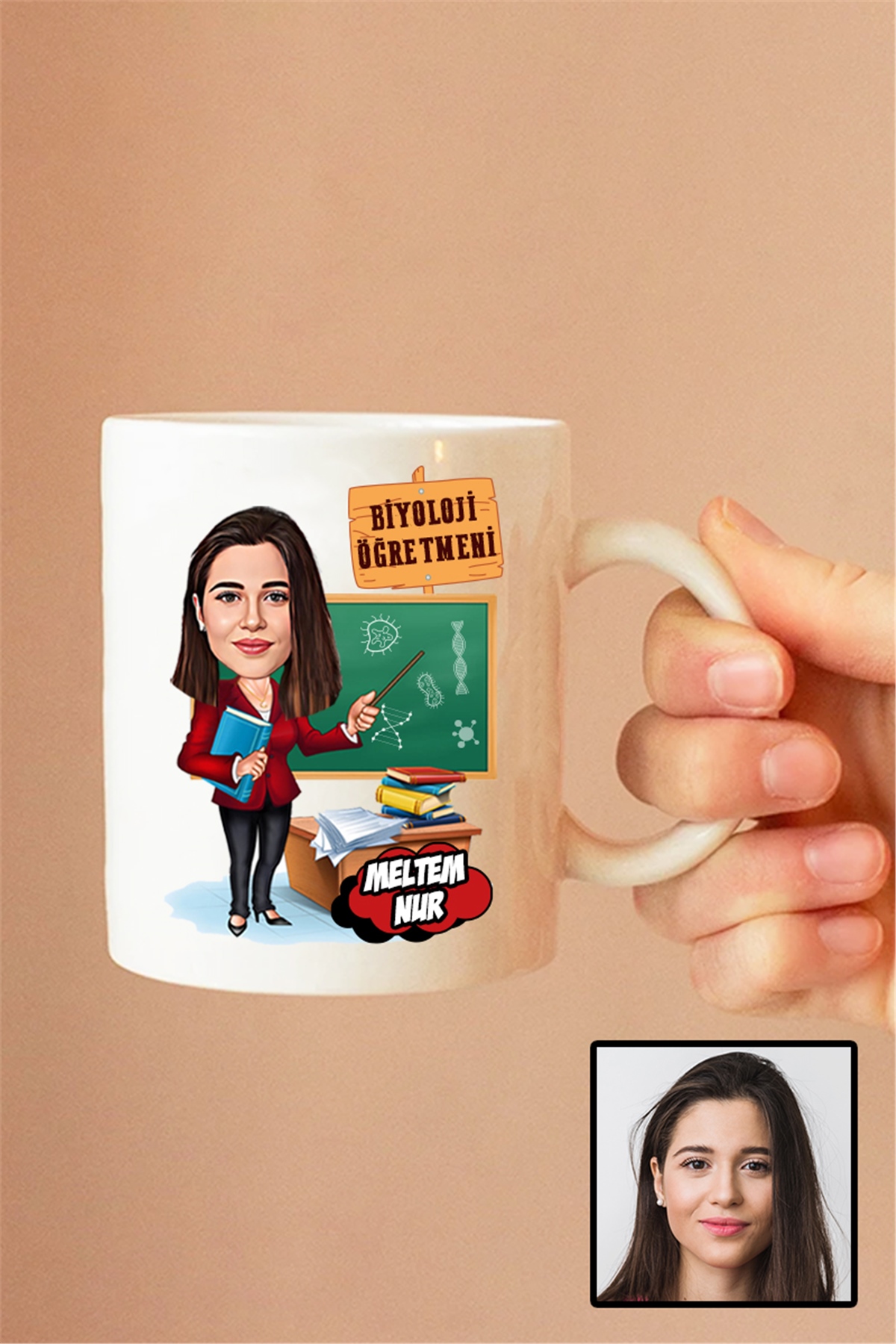 Kadın Biyoloji Öğretmenine Hediye Karikatürlü Beyaz Kupa Bardak