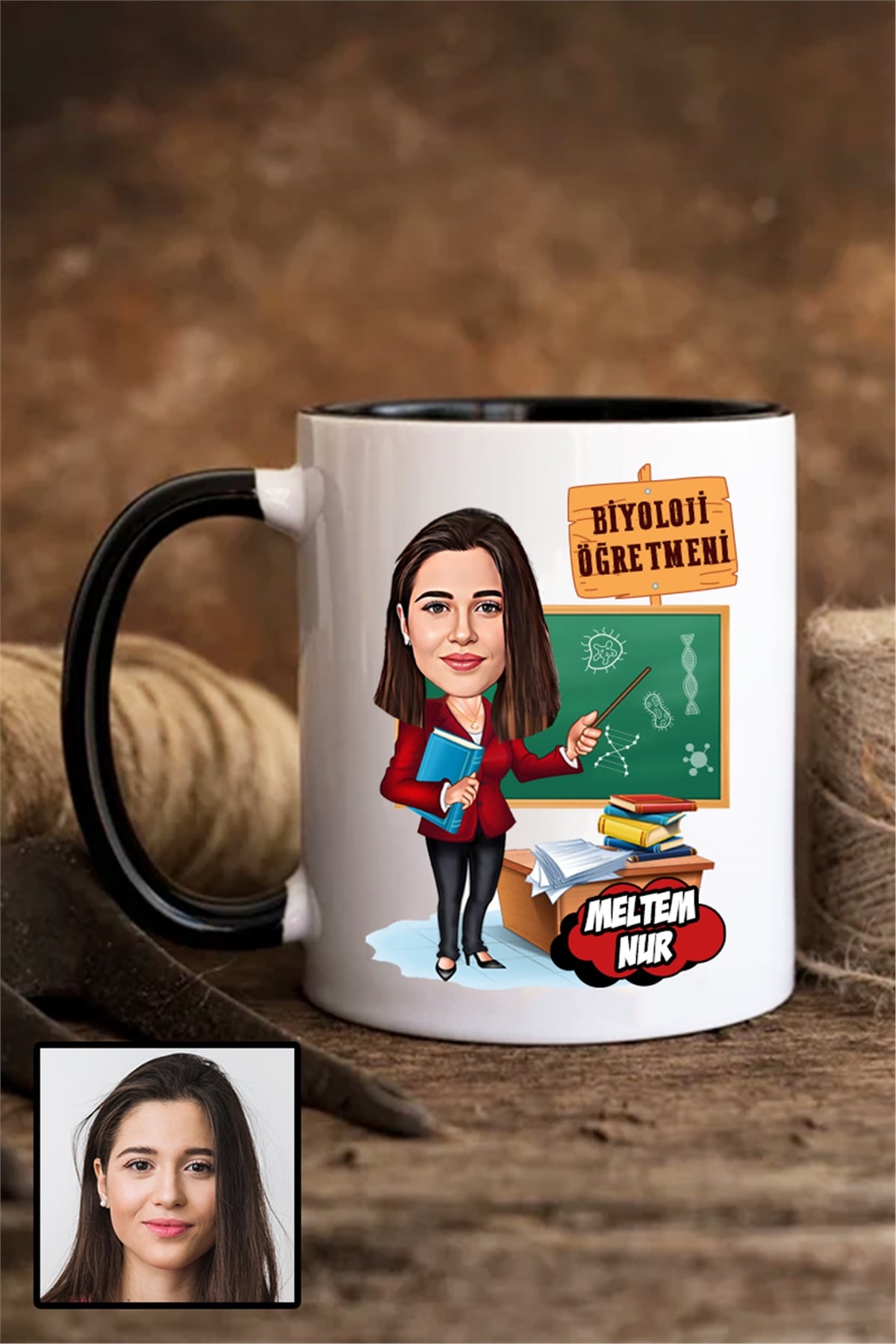 Kadın Biyoloji Öğretmenine Özel Hediye Karikatürlü İçi Renkli Kupa Bardak