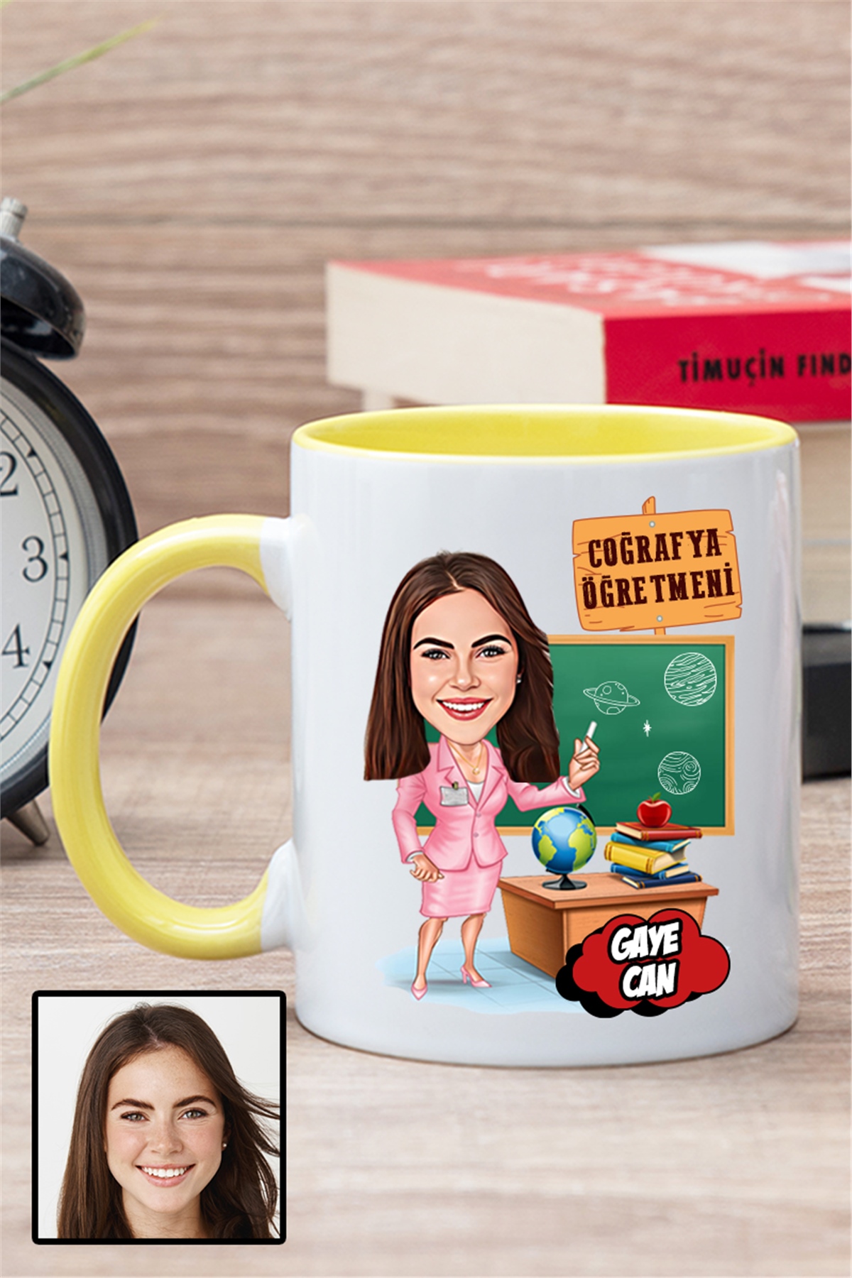 Kadın Coğrafya Öğretmenine Özel Hediye Karikatürlü İçi Renkli Kupa Bardak