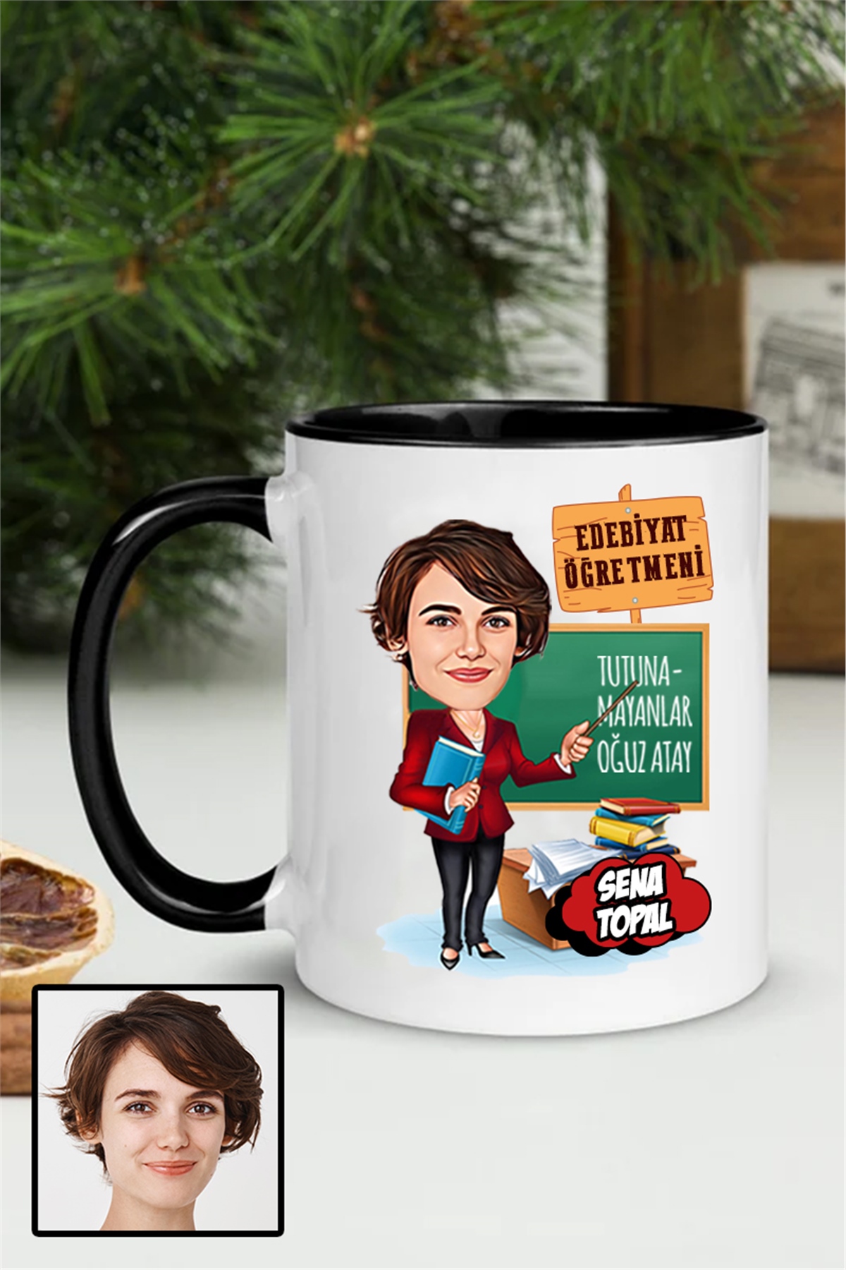 Kadın Edebiyat Öğretmenine Özel Hediye Karikatürlü İçi Renkli Kupa Bardak