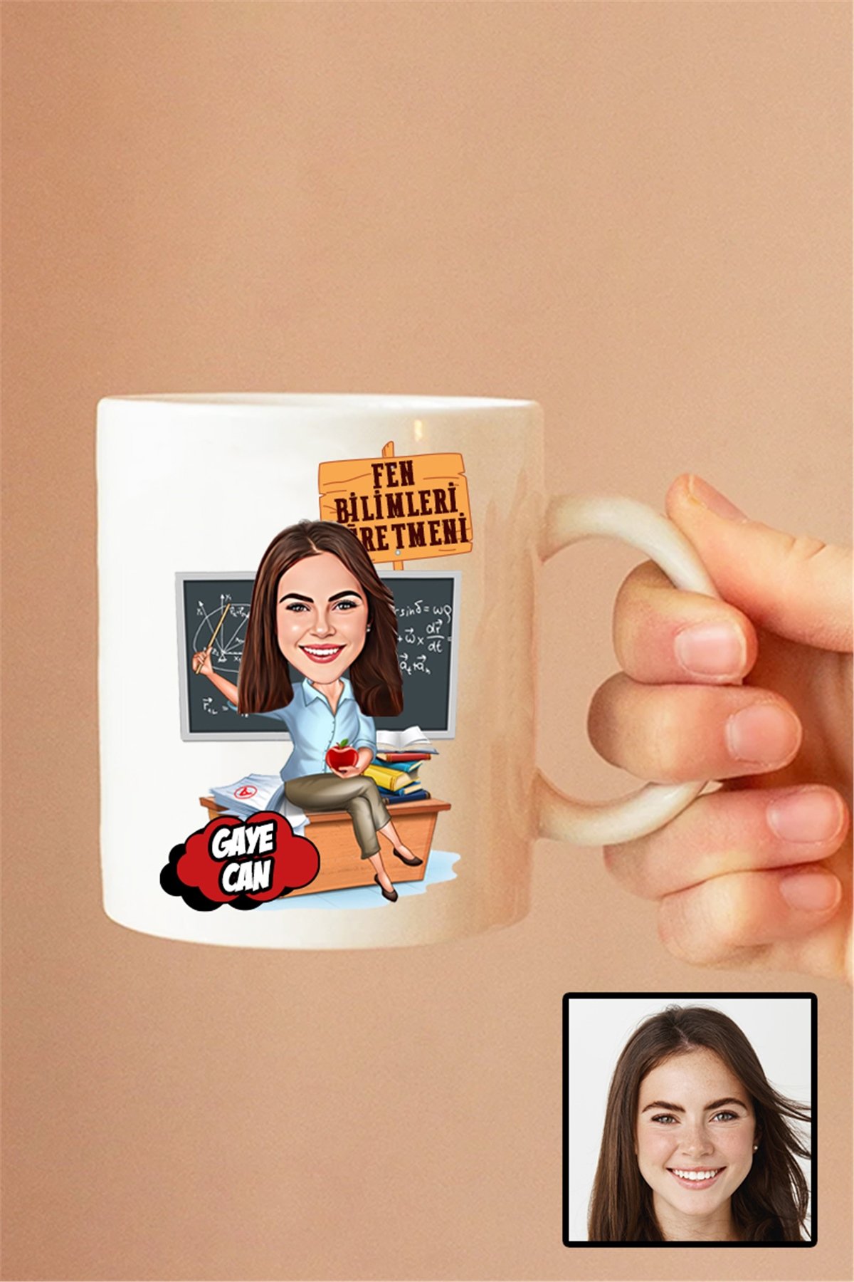 Kadın Fen Bilimleri Öğretmenine Hediye Karikatürlü Beyaz Kupa Bardak