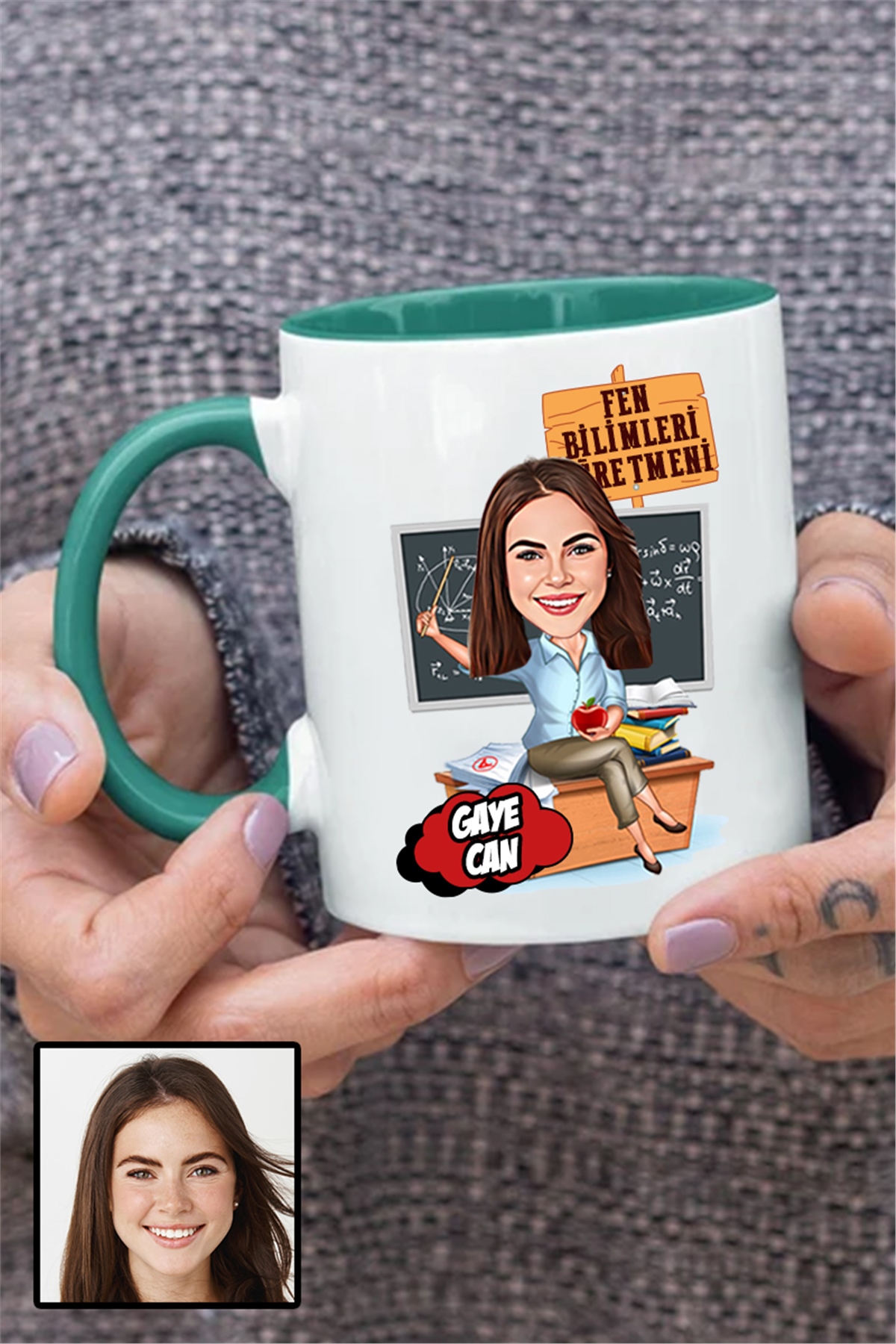 Kadın Fen Bilimleri Öğretmenine Özel Hediye Karikatürlü İçi Renkli Kupa Bardak